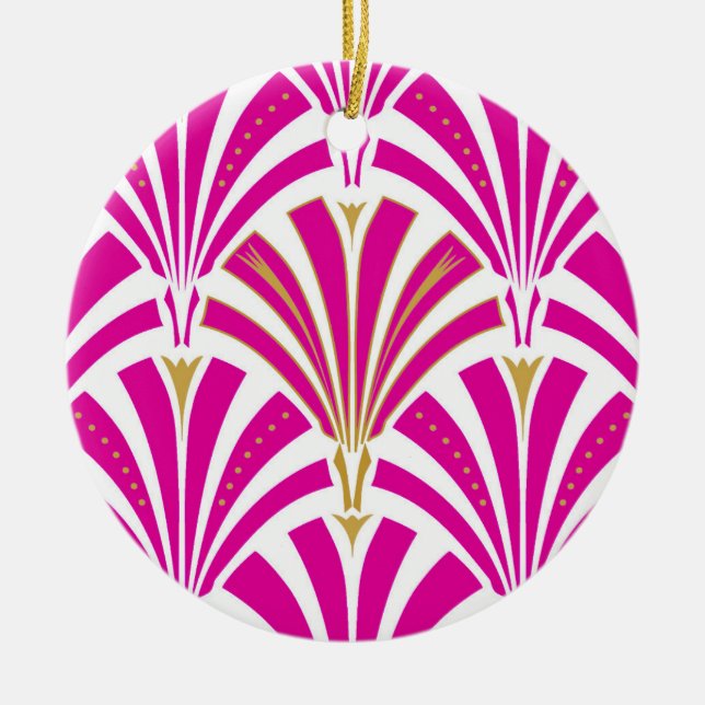 Art Deco fan pattern - fuchsia pink Ceramic Ornament (Front)
