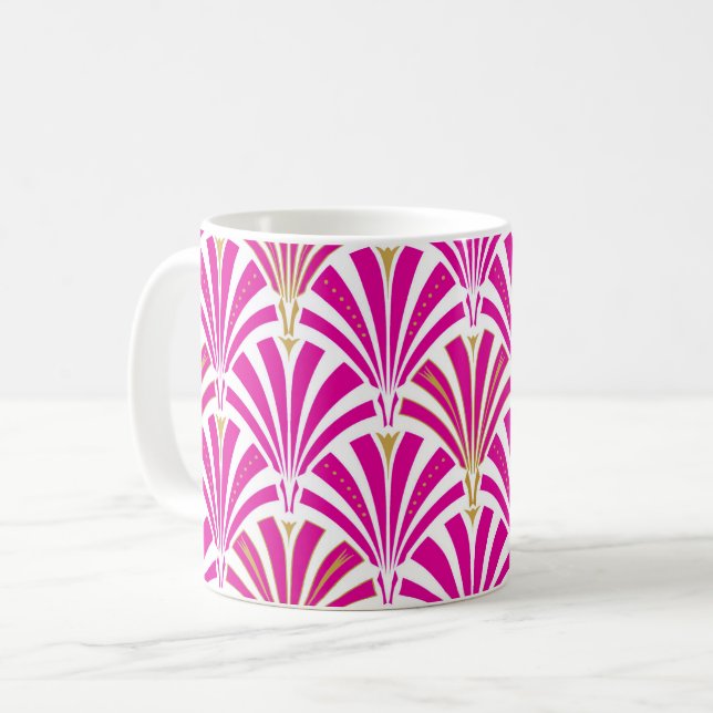 Art Deco fan pattern - fuchsia pink Coffee Mug (Front Left)