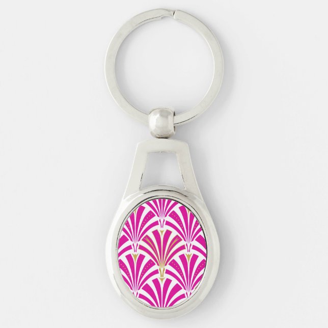 Art Deco fan pattern - fuchsia pink Keychain (Front)