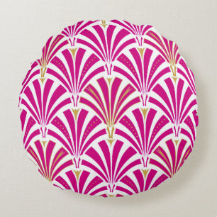 Art Deco fan pattern - fuchsia pink Round Pillow