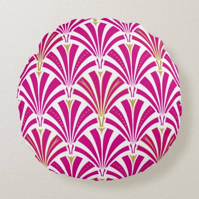 Art Deco fan pattern - fuchsia pink Round Pillow (Front)