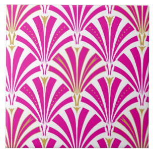 Art Deco fan pattern - fuchsia pink Tile