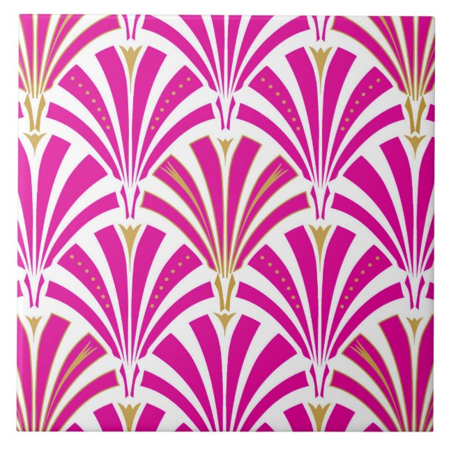 Art Deco fan pattern - fuchsia pink Tile (Front)