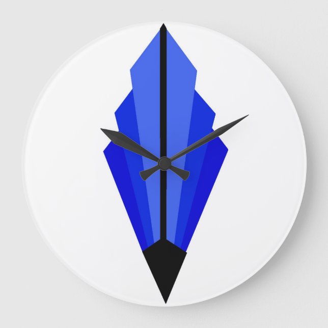 Art Deco Fan Pattern in Dark Blue and Black Large Clock (Front)
