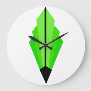 Art Deco Fan Pattern in Lime / Green Large Clock