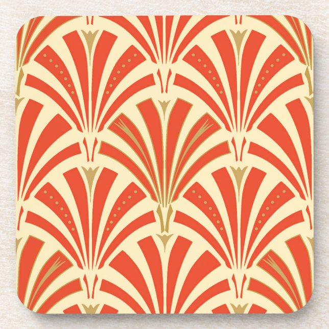 Art Deco fan pattern - mandarin orange Coaster (Front)