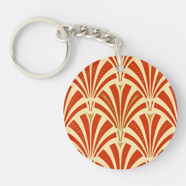 Art Deco fan pattern - mandarin orange Keychain (Front)