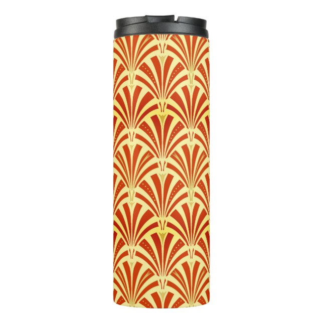Art Deco Fan Pattern, Mandarin Orange  Thermal Tumbler (Back)