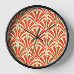 Art Deco fan pattern - mandarin orange Wall Clock