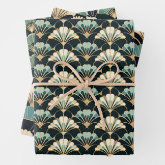 Art Deco Fan Pattern Matte Wrapping Paper Sheets