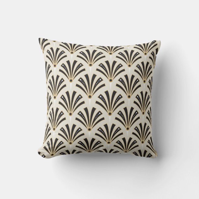 Art Deco Fan Pattern on Cream 2 Throw Pillow (Front)