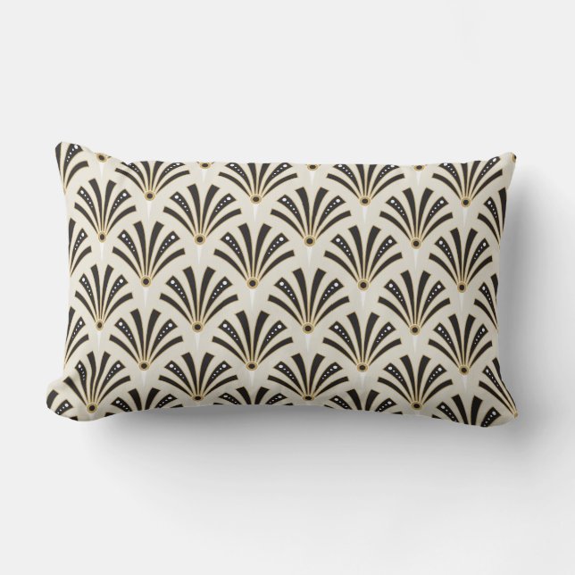 Art Deco Fan Pattern on Cream Lumbar Pillow (Front)
