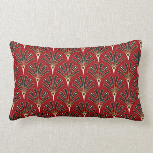 Art Deco Fan Pattern on Red Lumbar Pillow