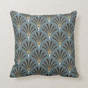 Art Deco Fan Pattern on Smoke Blue 2 Throw Pillow