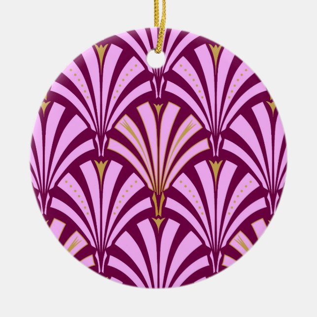 Art Deco fan pattern - orchid and purple Ceramic Ornament (Front)
