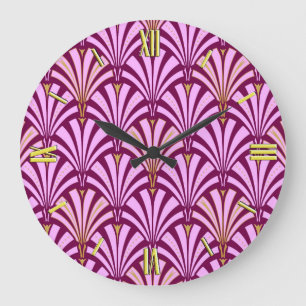 Art Deco fan pattern - orchid and purple Large Clock