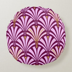 Art Deco fan pattern - orchid and purple Round Pillow