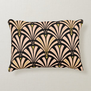 Art Deco fan pattern - peach on black Accent Pillow