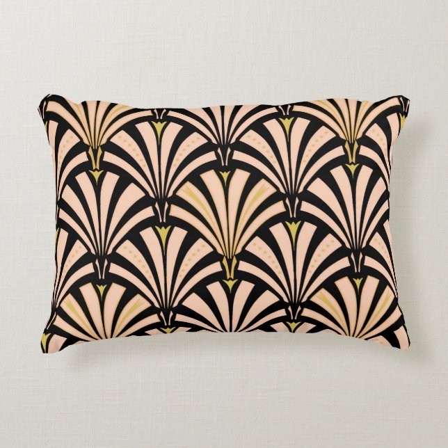Art Deco fan pattern - peach on black Accent Pillow (Front)