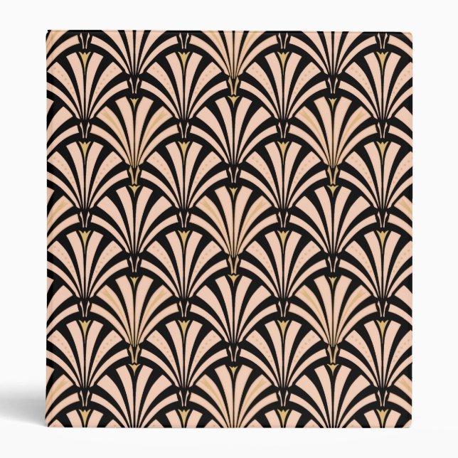 Art Deco fan pattern - peach on black Binder (Front)