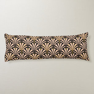 Art Deco fan pattern - peach on black Body Pillow