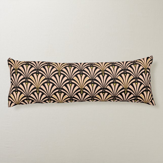 Art Deco fan pattern - peach on black Body Pillow (Back)