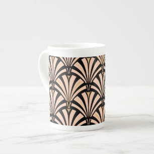 Art Deco fan pattern - peach on black Bone China Mug