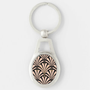 Art Deco fan pattern - peach on black Keychain