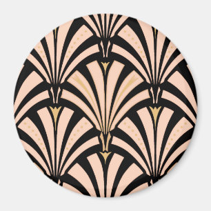 Art Deco fan pattern - peach on black Magnet