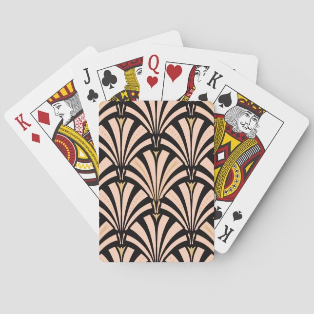 Art Deco fan pattern - peach on black Playing Cards (Back)