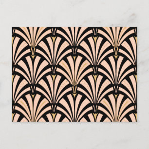 Art Deco fan pattern - peach on black Postcard
