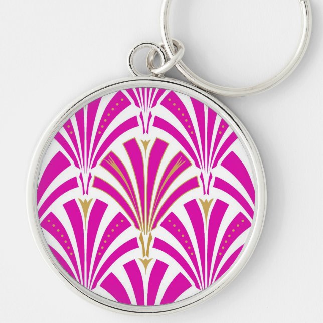 Art Deco fan pattern - peppermint pink Keychain (Front)