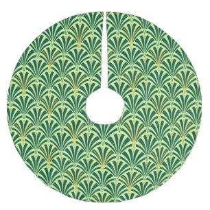 Art Deco fan pattern - pine and mint green Brushed Polyester Tree Skirt