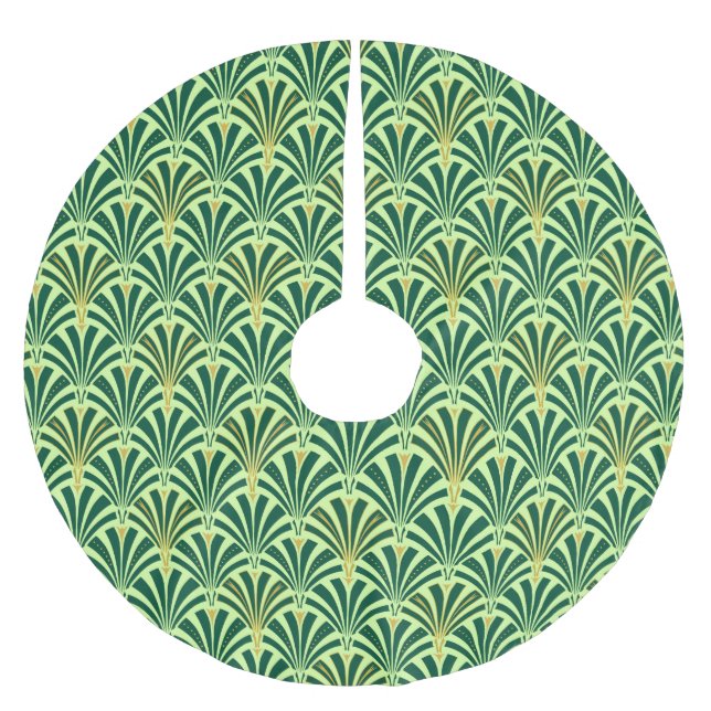 Art Deco fan pattern - pine and mint green Brushed Polyester Tree Skirt (Front)