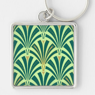 Art Deco fan pattern - pine and mint green Keychain