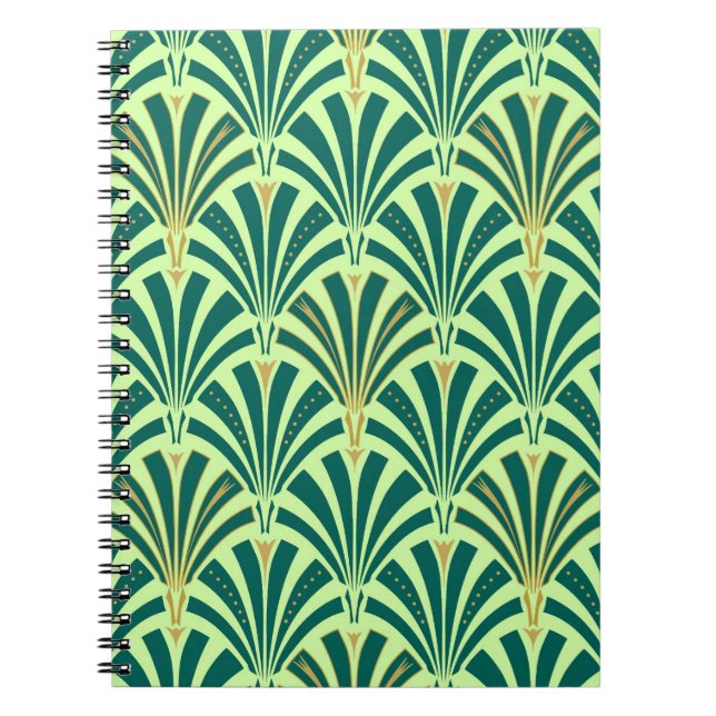 Art Deco fan pattern - pine and mint green Notebook (Front)