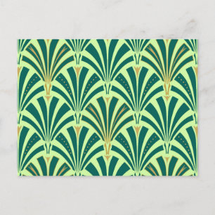 Art Deco fan pattern - pine and mint green Postcard