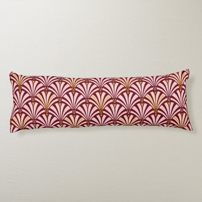 Art Deco fan pattern - pink and burgundy Body Pillow (Back)