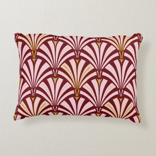Art Deco fan pattern - pink and burgundy Decorative Pillow (Back)