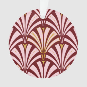 Art Deco fan pattern - pink and burgundy Ornament