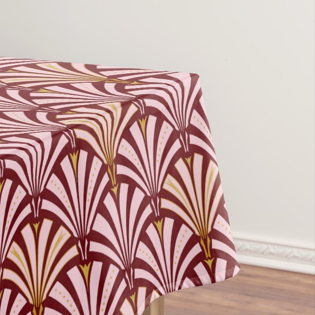 Art Deco fan pattern - pink and burgundy Tablecloth (In Situ)