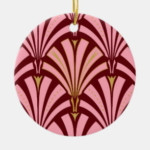 Art Deco fan pattern - pink and maroon Ceramic Ornament