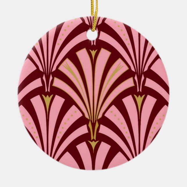 Art Deco fan pattern - pink and maroon Ceramic Ornament (Front)