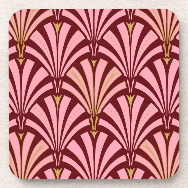 Art Deco fan pattern - pink and maroon Coaster (Front)