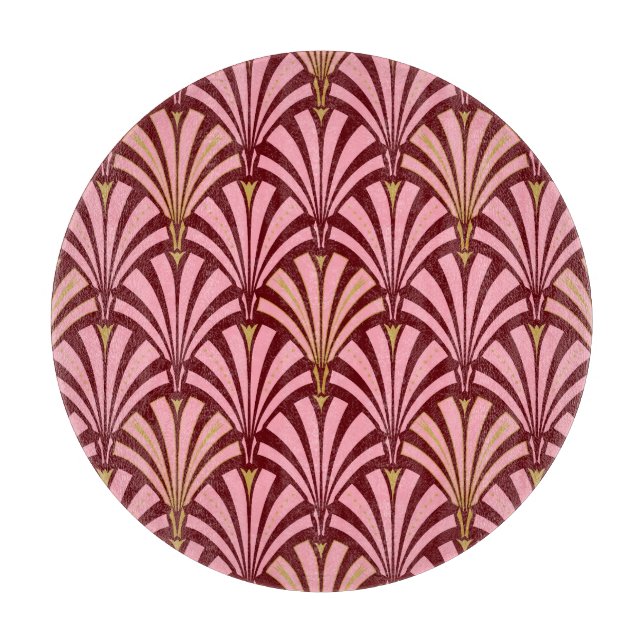 Art Deco fan pattern - pink and maroon Cutting Board (Front)