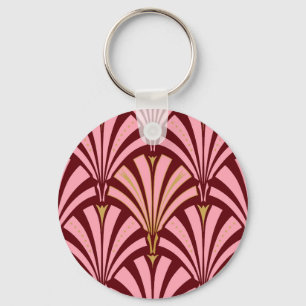 Art Deco fan pattern - pink and maroon Keychain