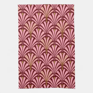 Art Deco fan pattern - pink and maroon Kitchen Towel