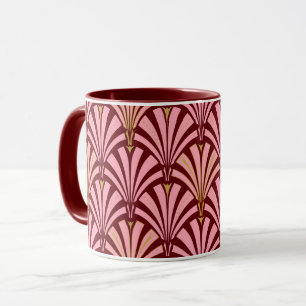 Art Deco fan pattern - pink and maroon Mug