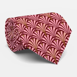 Art Deco fan pattern - pink and maroon Tie