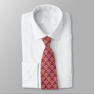 Art Deco fan pattern - pink and maroon Tie